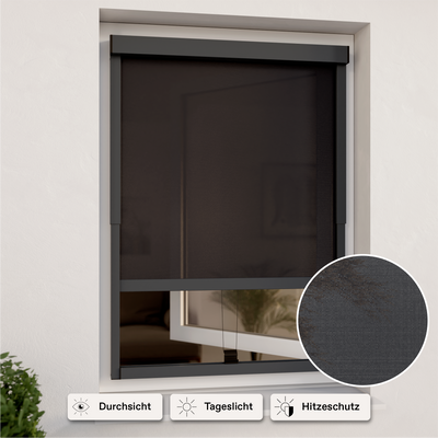 Außenrollo für Fenster | Grau Lichtdurchlässig | in Rasterbreite | Montage ohne Bohren